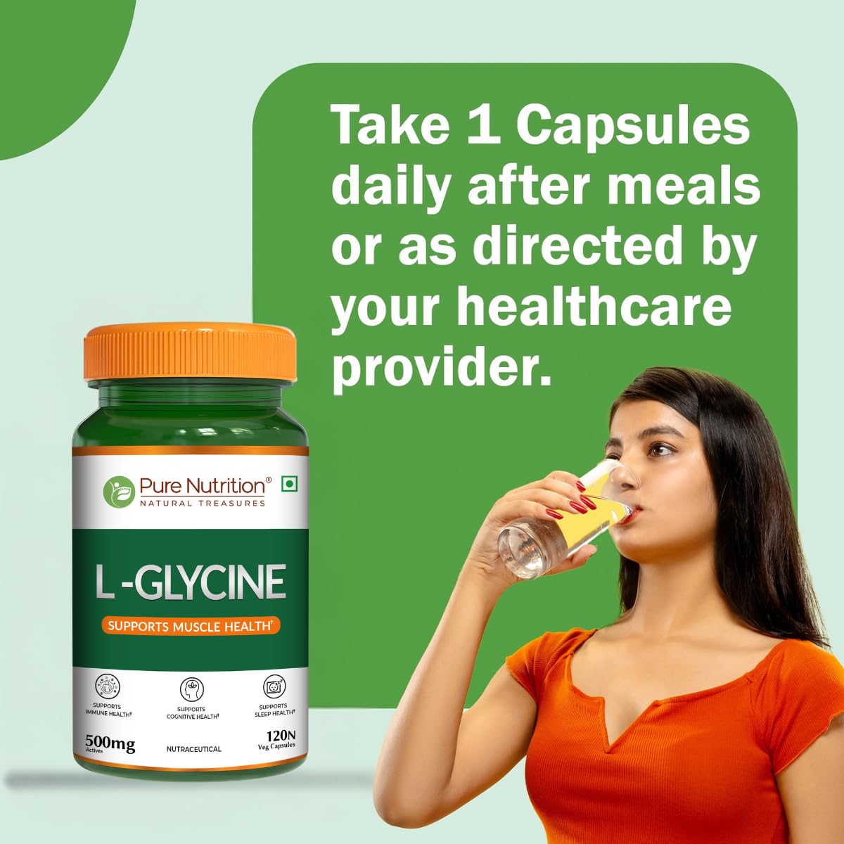 Pure Nutrition L Glycine Supplement (500mg) 120 veg Capsules (120Γ2) | Supports Muscle Health, Brain & Sleep Health | Support Strong Immune System & Cellular Health 4