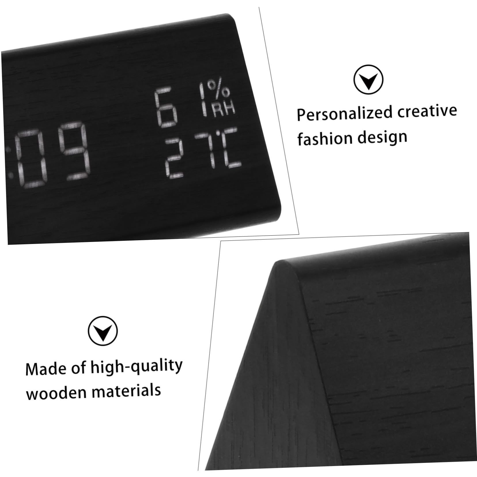 Reloj Despertador LED de Madera con Control por Sonido Pantalla Digital de Temperatura y Humedad Temporizador Múltiple para Mesita de Noche y Cocina