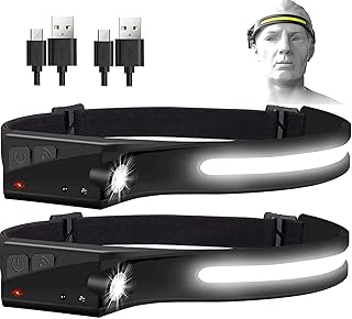 LED Headlamp Flashlight [2 Pack] - Running, Camping, and Outdoor Headlight Headlamps - 2000Lumens 2 COB 230°Wide Beam Headlight with Motion Sensor Bright 5 Modes Head Lamp for Adults and Kids