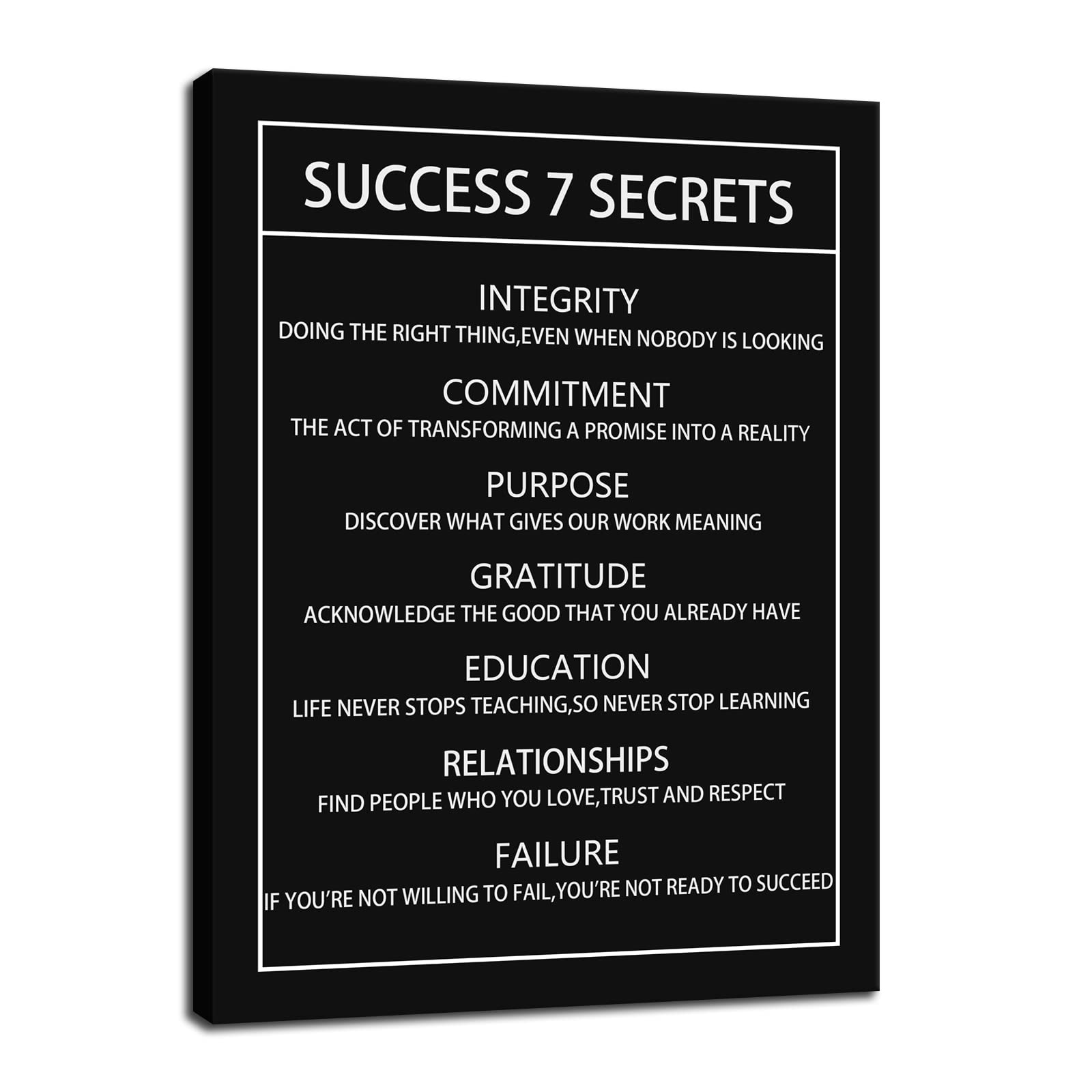 Success 7 Secrets Motivational Canvas Wall Art for Office