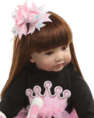 Miniatura 6 de Anano Muñecas Reborn de 24 pulgadas, 23.6 in, encantadoras muñecas Reborn de bebé Life Like Baby Doll de vinilo de tela de silicona, cuerpo de pelo