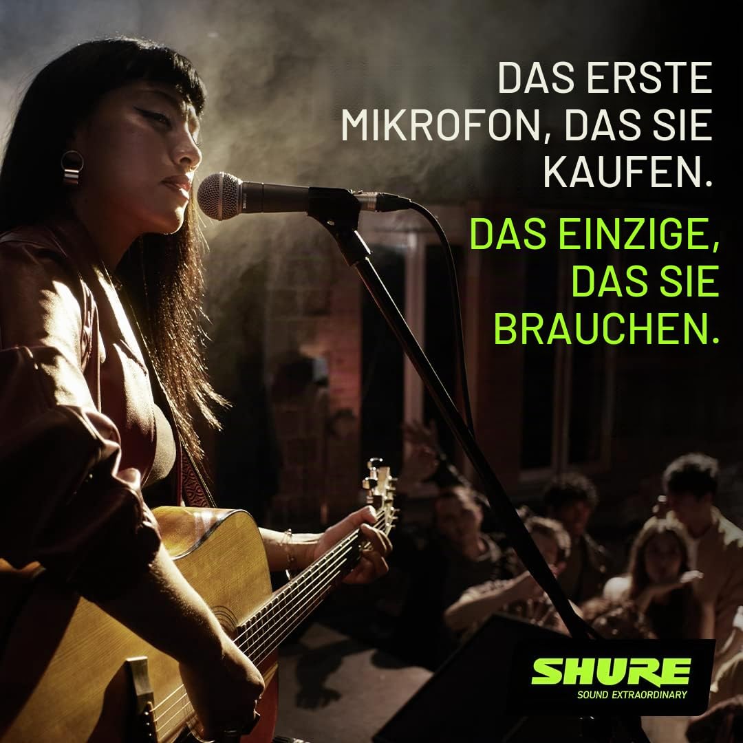 Shure SM58-LC Dynamisches Gesangsmikrofon mit Nierencharakteristik, pneumatischer Stoßdämpfer, integriertem Poppfilter, A25D Mikrofonklammer, 3-poligem XLR-Anschluss, ohne Kabel (SM58-LCE)