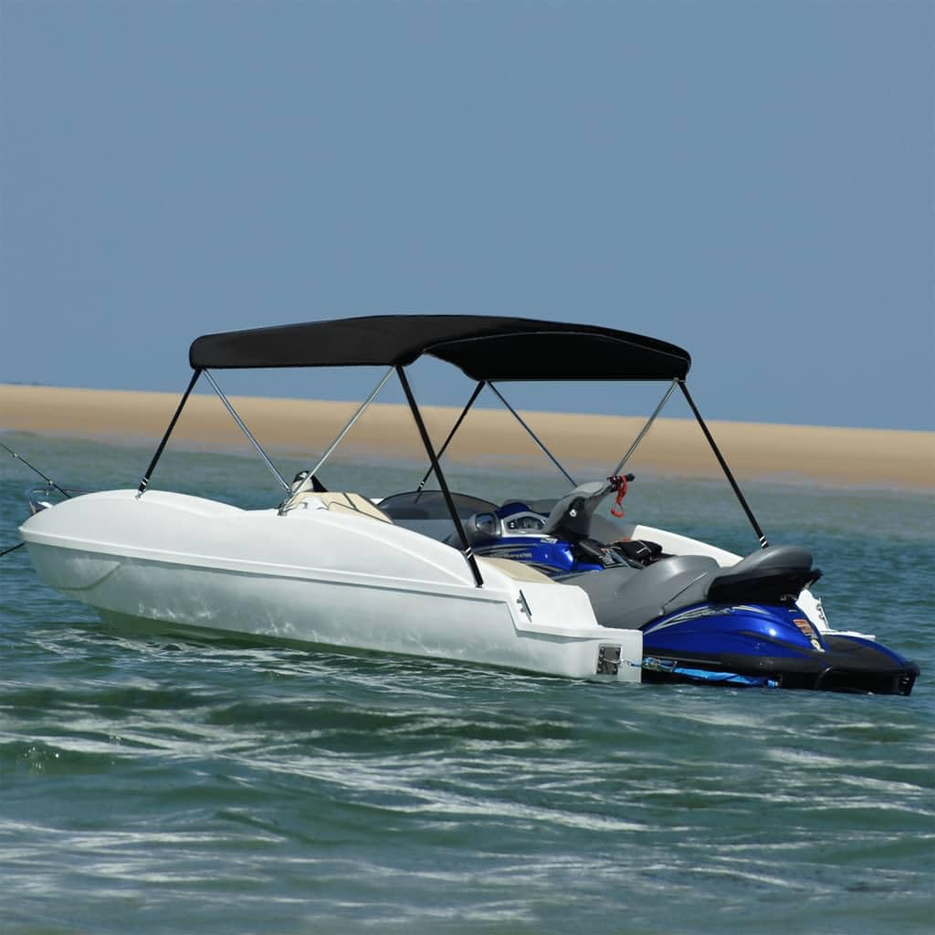 Bimini Top a 2 archi, nero, 180 x 130 x 110 cm, resistente alle intemperie, protezione UV, durevole, per yacht, barca, barca a motore, barca a vela e gommoni, con custodia protettiva, in