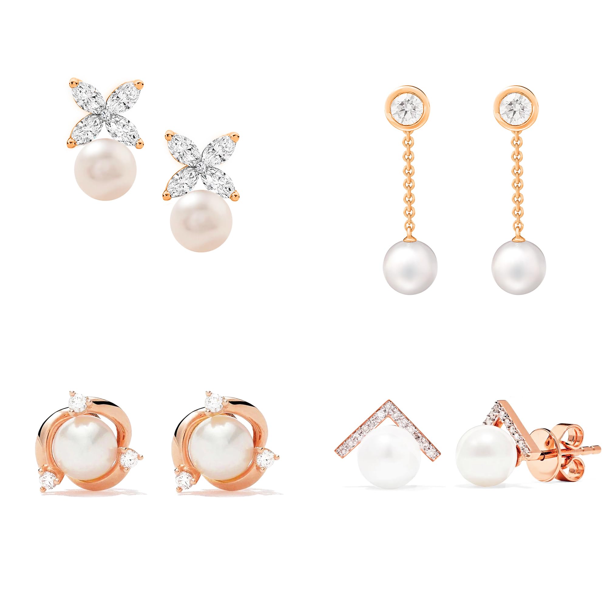 MINUTIAE Elegant Shaped Stud Pearl Earrings Combo Set of 4 With White Solitaire Swarovski Crystal Diamonds for Women and Girls - Rose Gold Plated | Stylish, Traditional, Western and Fashion Wear (B0CYR3NFS3) Amazon Price History, Amazon Price Tracker