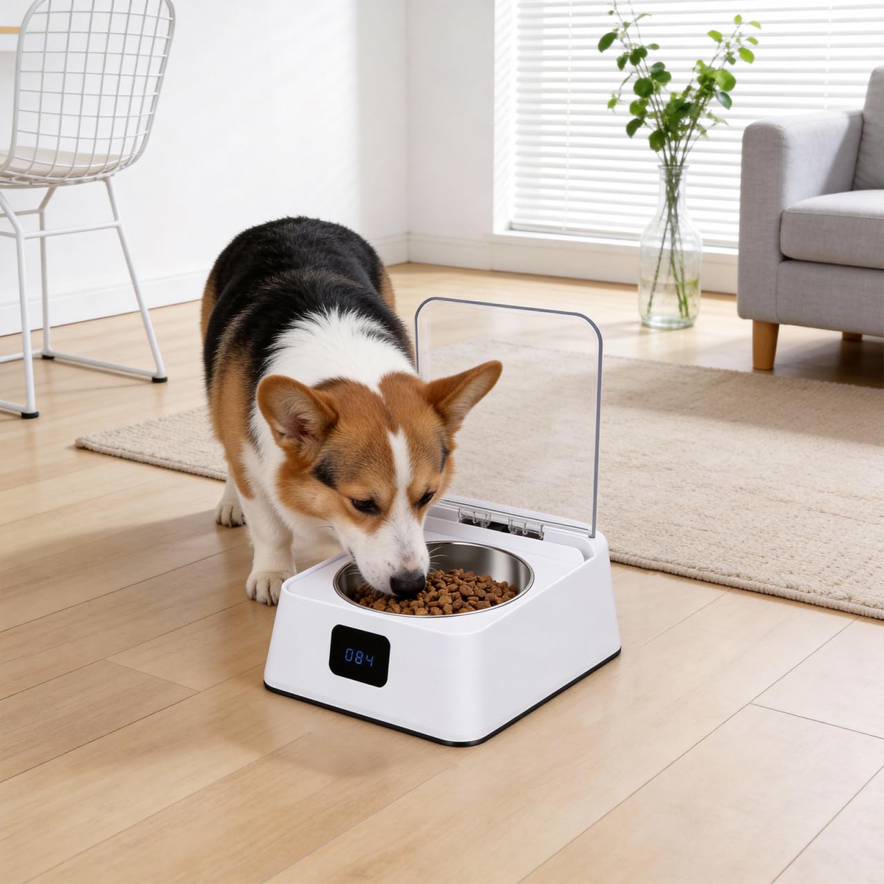 BESPORTBLE Automatischer Futterautomat Katze & Hund für Nass- & Trockenfutter, Sensor Futterspender öffnet Automatisch, Luftdicht gegen Gerüche & Insekten, Edelstahlnapf, Batteriebetrieben