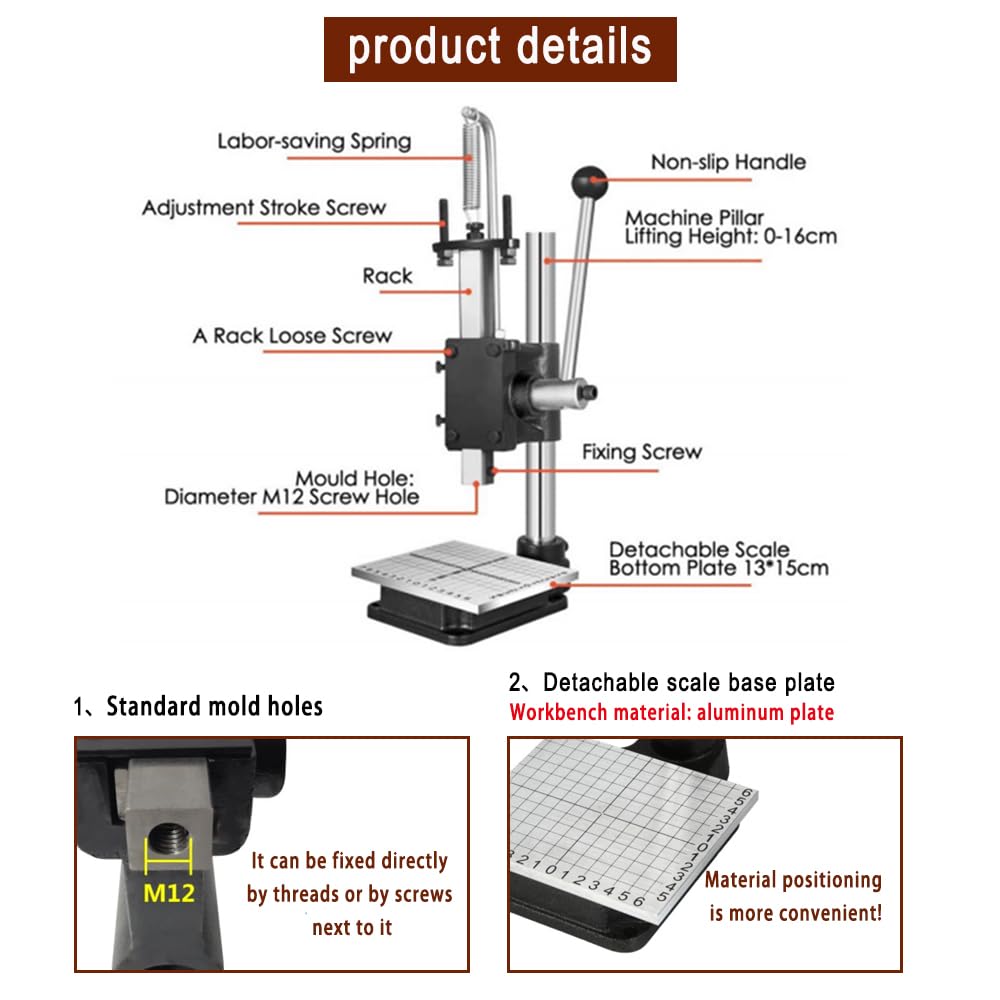 Leder Locher Werkzeug Guilopoer Lochmaschine mit Aluminiumplatte Set 4 Zinken + 10 Lochstanzern, PP-Plakette für Lederdruckmaschinen Stanzen Zinken Stempeln Punche,DIY Maschine zum Lochen von Leder