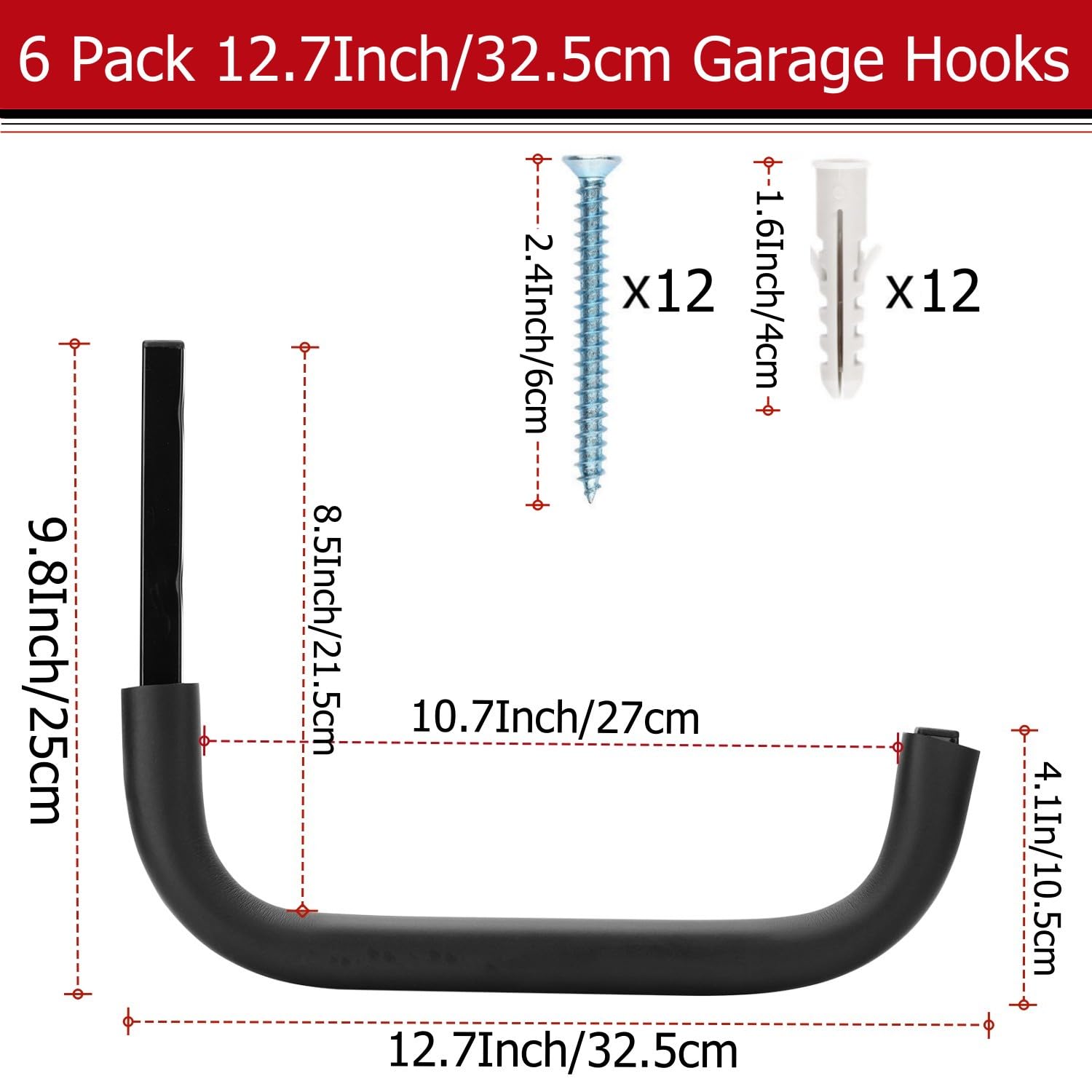 Heavy Duty Garage Storage Hooks, 12.4 Inch Ladder Storage Hanger, Wall Mount Utility Hook for Outdoor Indoor Organizer Folding Chairs, Bike, Tools, Water Pipes