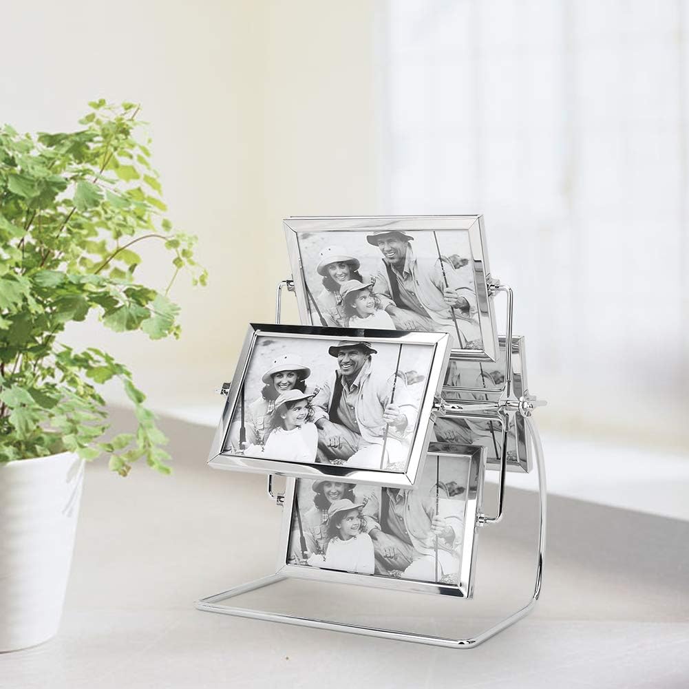 TeamSky Photo Frame, Rotatable Ferris Wheel Family Pictures Frames,Stainless Steel Desk Table Top Vintage Photo Frames Horizontal Placement Rotating Metal Photo Picture Frame for 6x4in Photo