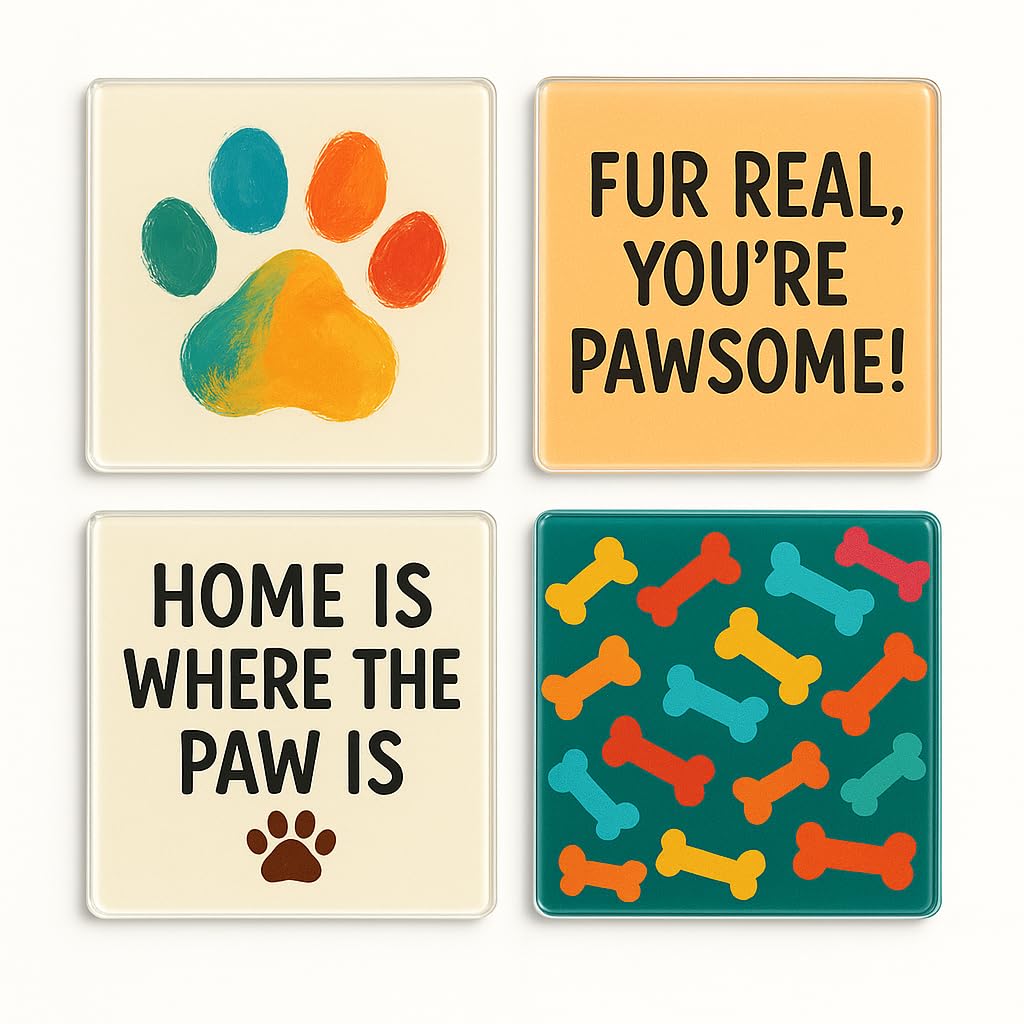 The Plum Penguin Paw-Sitive Vibes Acrylic Coaster Gift Set Of 4 For Dog Lovers - Playful Home Decor - Whimsical Pet Parent Delight