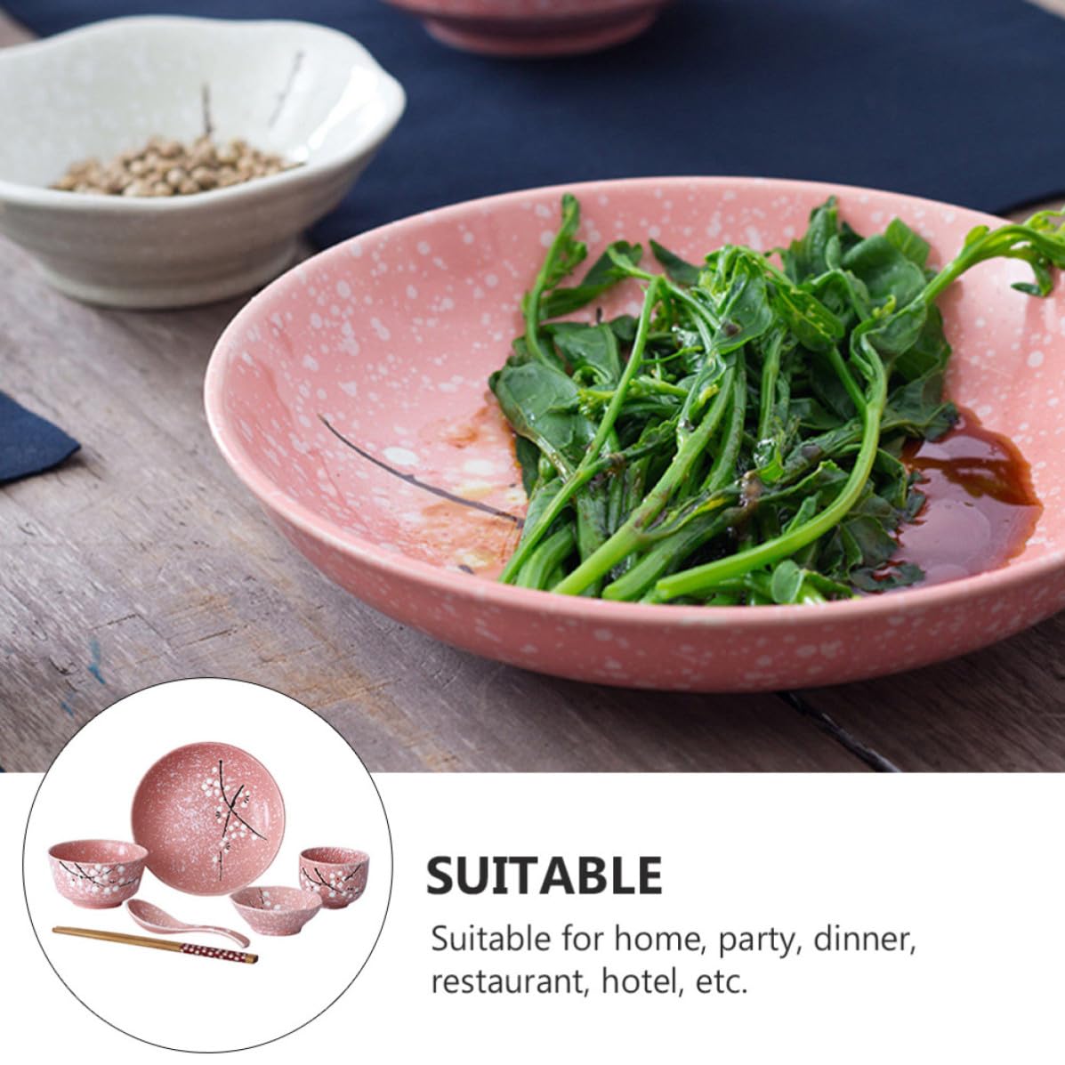 SEWACC Juego de Vajilla Cerámica Estilo Japonés para Cena en Casa, Diseño Delicado Japonesa Rosa de 12 Piezas Utensilios de Cocina para Uso Diario y Hotel