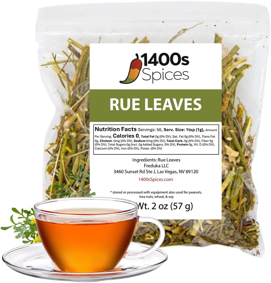 2oz Rue Herb Dried Leaves and Stalks, Ruda Seca en Hojas y Ramas by 1400s Spices
