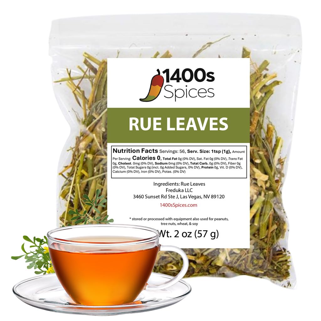 2oz Rue Herb Dried Leaves and Stalks, Ruda Seca en Hojas y Ramas by 1400s Spices