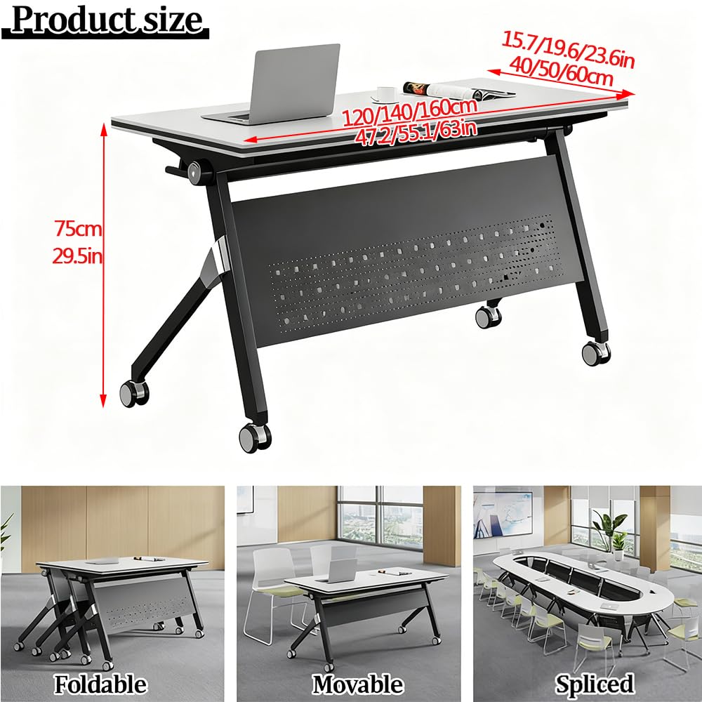 Tavolo da conferenza pieghevole con piano in legno e pannello privacy design modulare per uffici e aule con ruote bloccabili telaio in acciaio postazione di lavoro salvaspazio