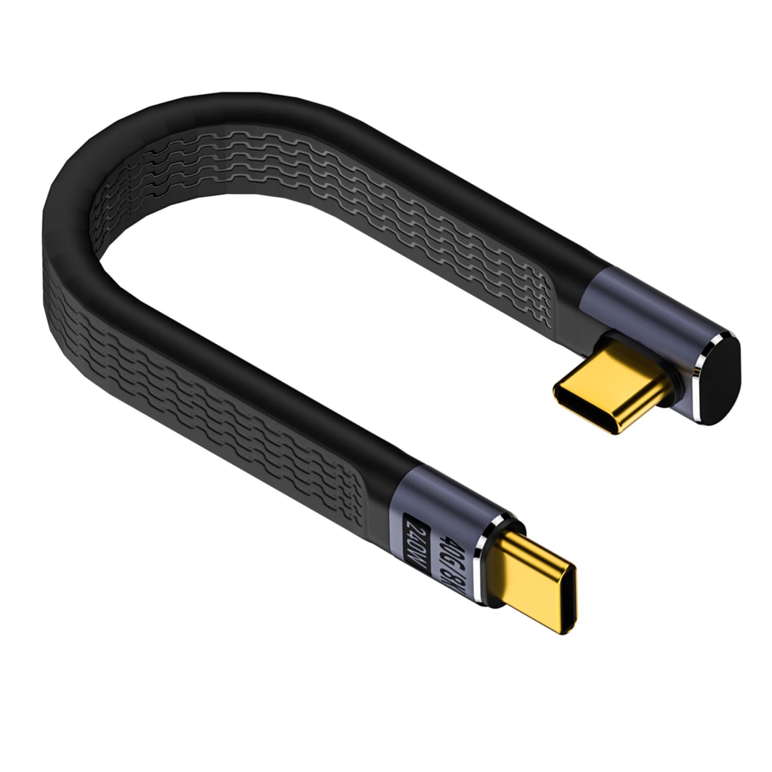 QIANRENON 40Gbps USB4.0 C Male to 90° Angle C Male Data Short Cable 240W USB Type C 4.0 PD Fast Charging Flat Flex Cable, for Thunderbolt 3/4 Smartphone Power Bank, 13cm/5.1in (Vertical Bend)