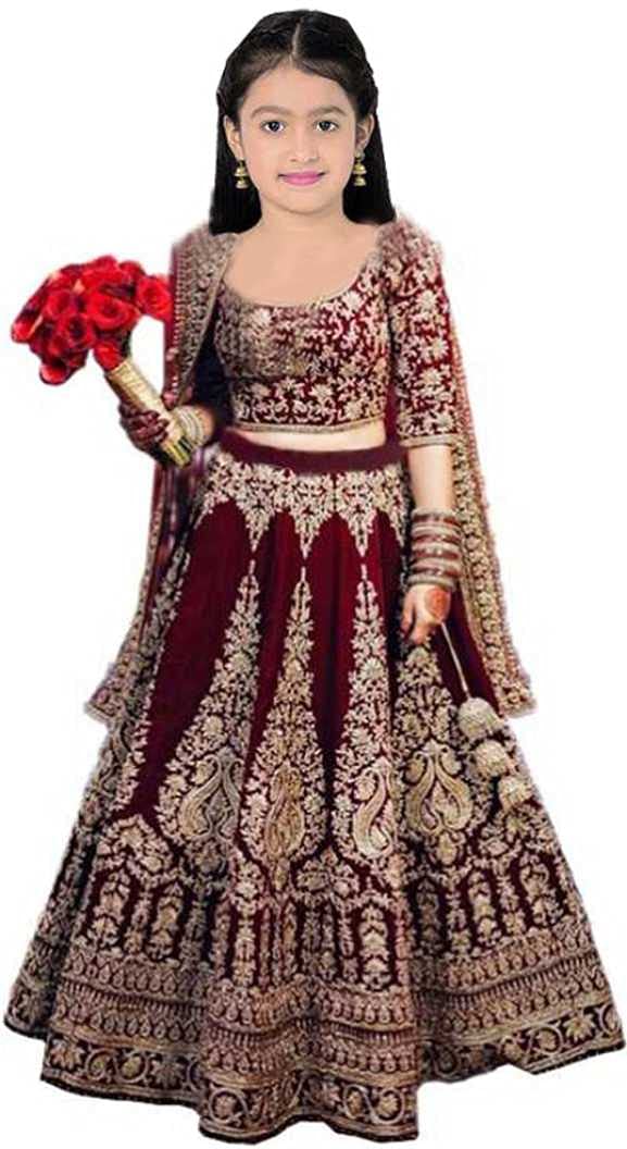n Girl's Tafetta Sattin Semi-Stitched girl's Lehenga Choli for 2-16 Year Girls -All Color and Design Name-Gajra Lehenga A12