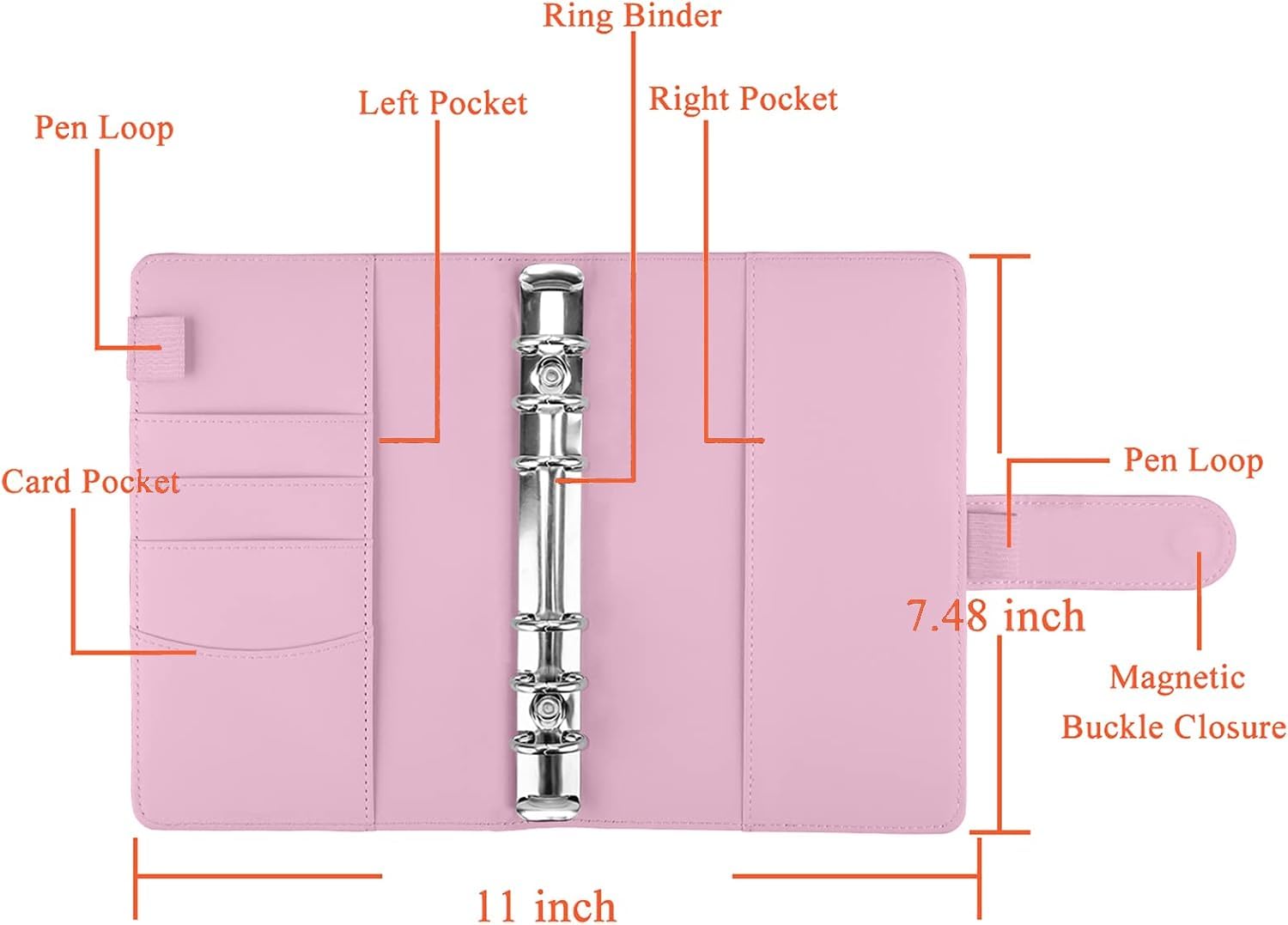 12 Pieces A6 Binder Pockets with A6 PU Leather Binder Cover 6-Ring Budget Binder with Cash Envelopes, Budget Envelopes System, Money Saving Binder - Pink 3
