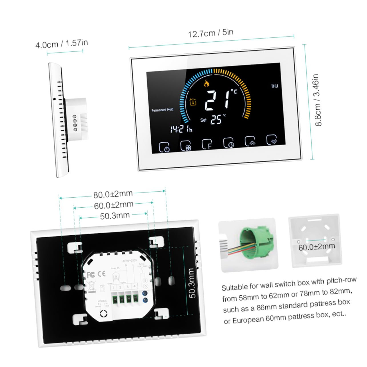 SHINEOFI Termostato Digitale Intelligente Per Riscaldamento Pavimento Schermo Lcd Touch Display Meteo Temperatura e Umidità Facile Installazione e Controllo Manuale o Programmabile