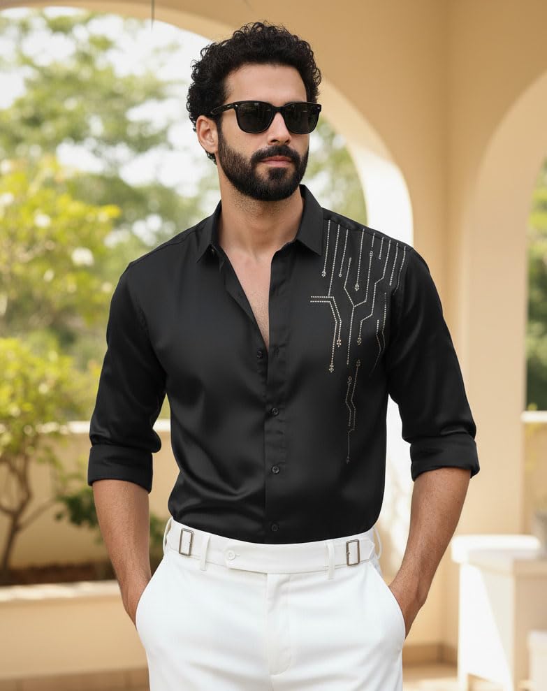 Image of IndoPrimo Men's Stylish Satin Shirt for Party, Formal, Daily and Casual Wear Full Sleeve Shirt for Men