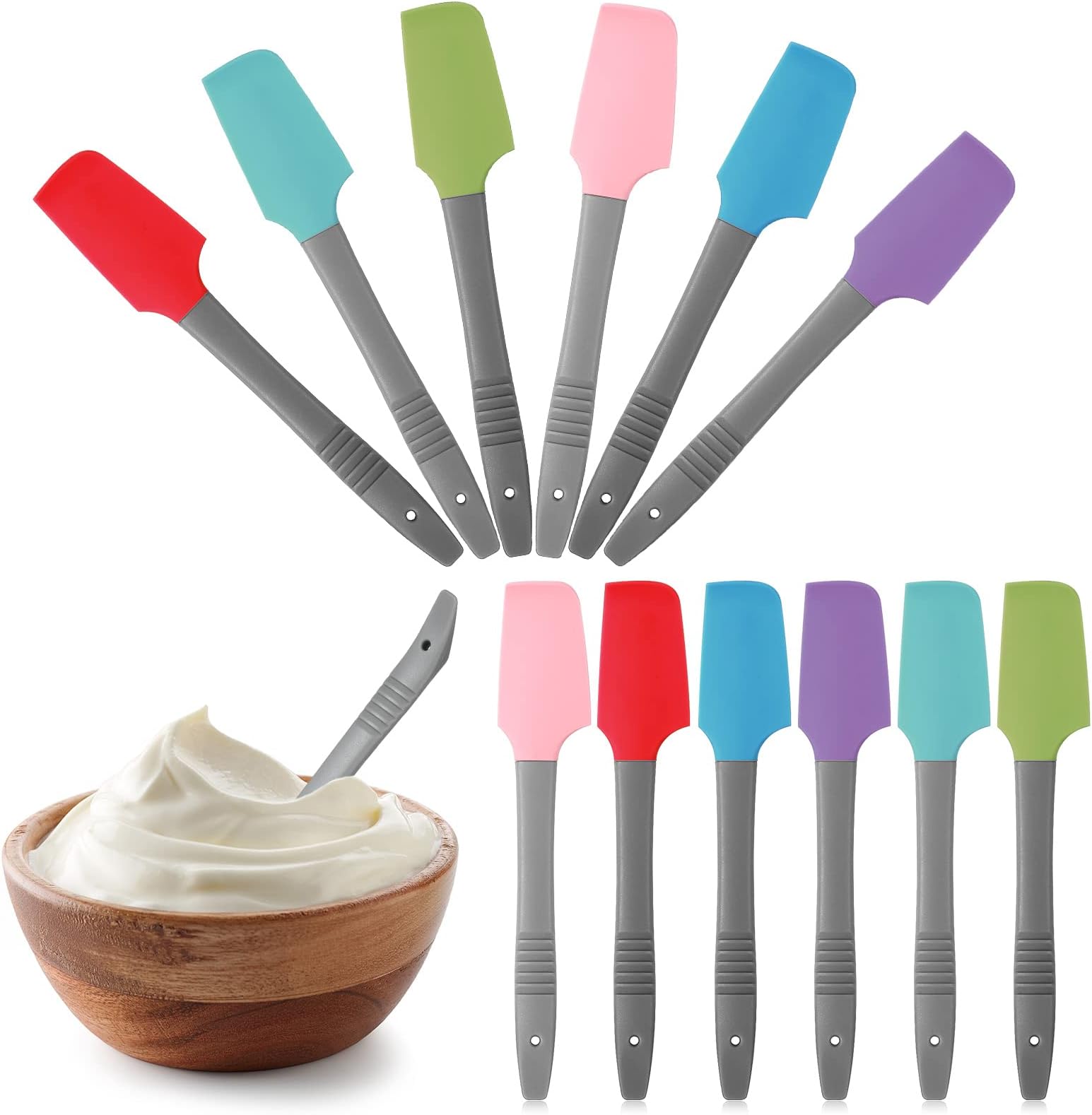 Zhehao12 Pcs Mini Silicone Spatulas Rubber Small Silicone Scraper Heat Resistant Non Stick Flexible Kitchen Spatula for Wet Pet Food Can Jar Cooking Baking Frosting Mixing Tool, 7.4 x 1.38 Inches