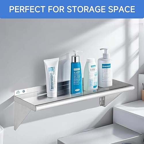 Miniatura 5 de ROCKPOINT Estante de acero inoxidable de 10 x 16 pulgadas, 190 libras, estantes comerciales de metal NSF para montaje en pared, estantería flotante