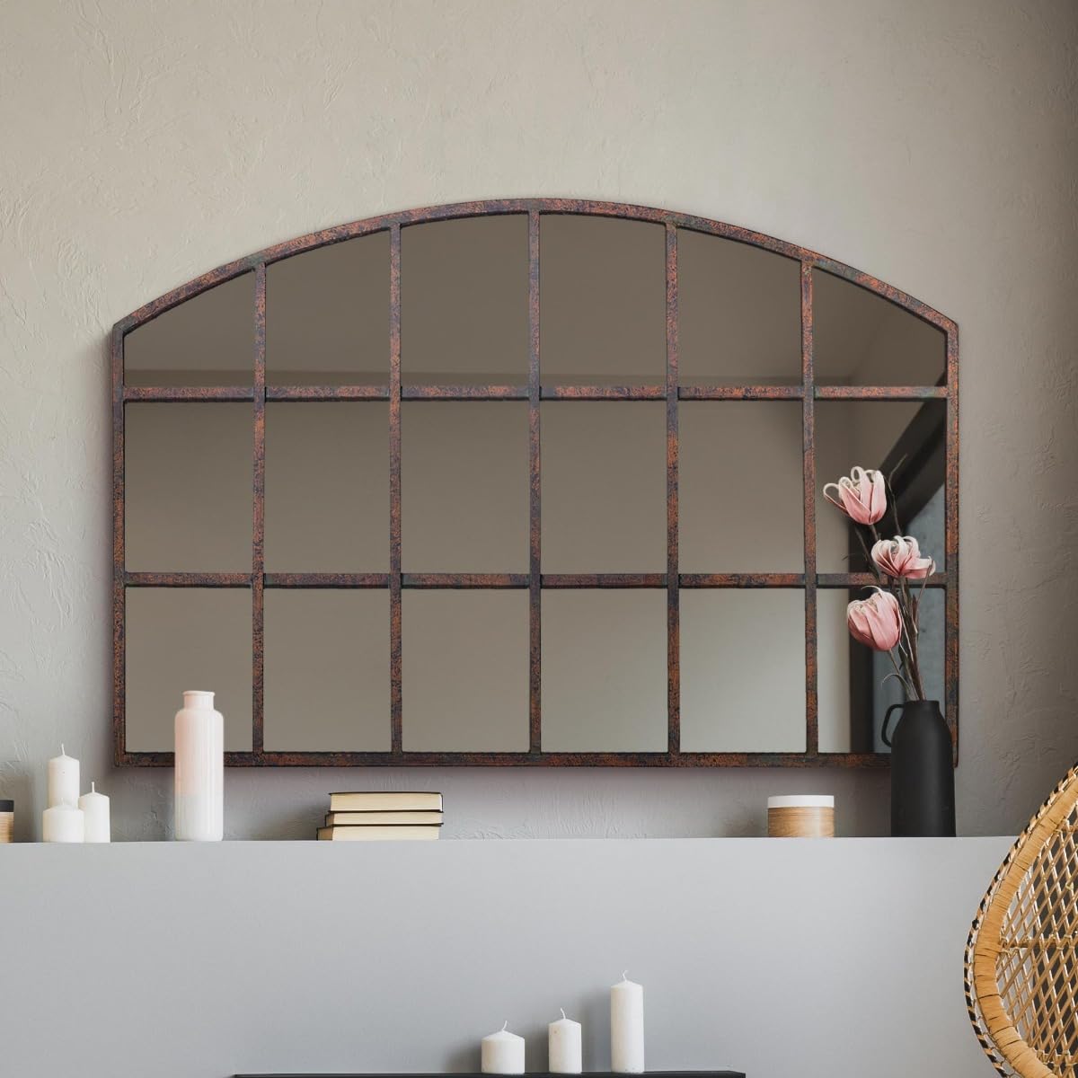 The Kirkby - Rustic Metal Arched Shape Decorative Window Wall Mirror 35" X 22" (90CM X 56CM)