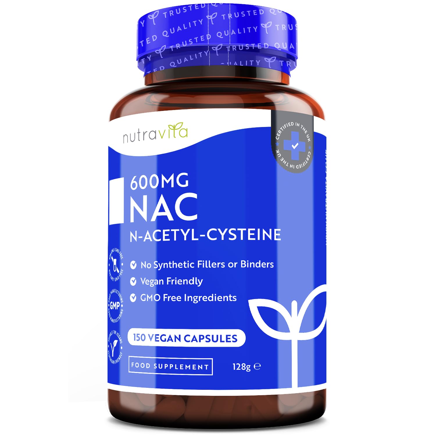 NAC N-Acetyl-Cystein 600mg – 150 Vegane Kapseln – 5 Monate Versorgung mit NAC-Ergänzung – Hohe Bioverfügbarkeit – Keine synthetischen Füllstoffe & Bindemittel – Hergestellt von Nutravita*