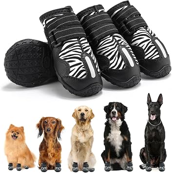 Anti-Slip Dog Snow Boots Dog Shoes for Small Medium Large Dogs Dog Winter Boots Waterproof Dog Shoes with Reflective Straps Paw Protectors Dog Boots for Winter Hiking 4PCS