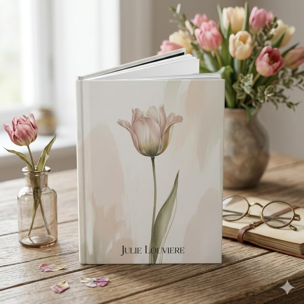 HLTSECOR Personalized Mom Hardcover Journal, Custom Message Name Notebook for Mom, Minimal Floral Tulip Design, Mother’s Day Gift, Elegant Writing Diary
