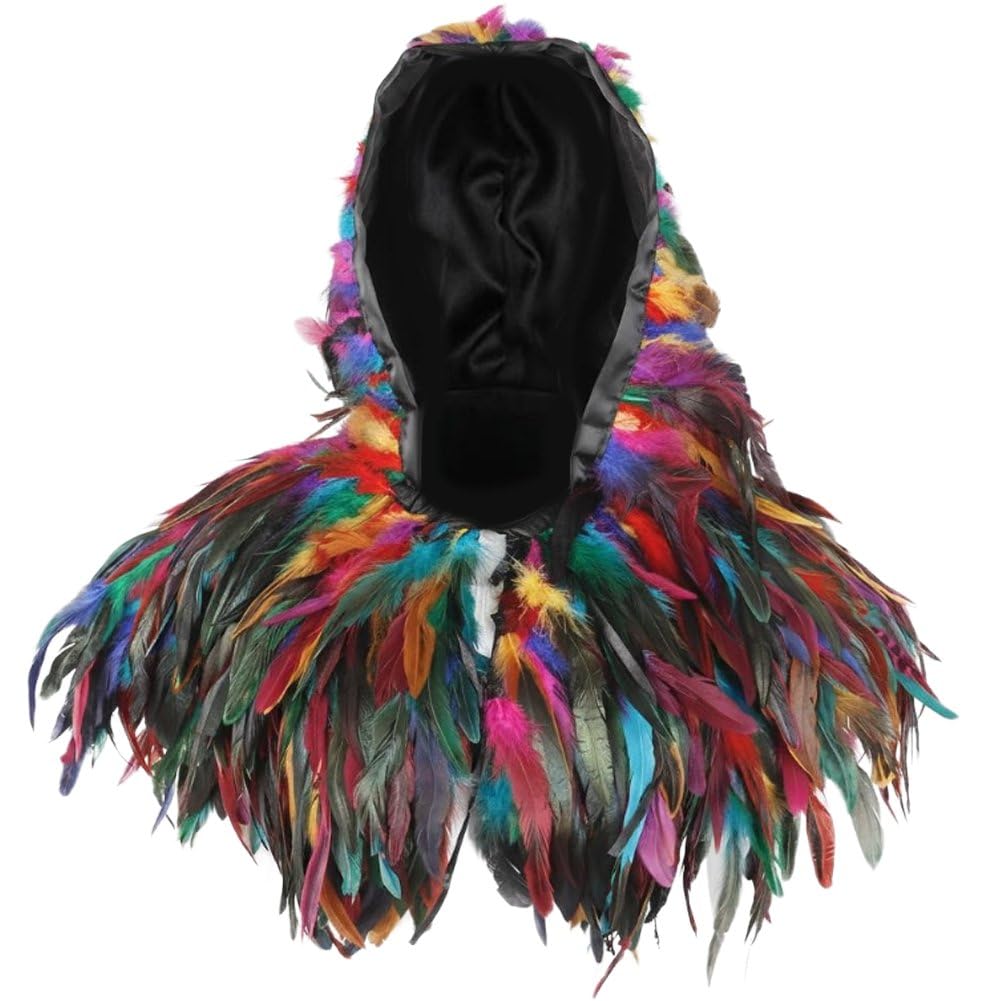 Fituenly Women Natural Hooded Feather Cape,Gothic Lacing Shawl Shrug Collar Feather Cloak,Gothic Lacing Shawl Shrug Collar Cape