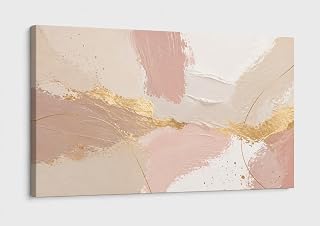 ICE ARMOR Large Blush Pink and Golden Color Brushstroke Canvas Wall Art Modern Abstract Minimalist Living Room Bedroom Decor 24x36 Inch Frameless Canvas Print - Ready to hang