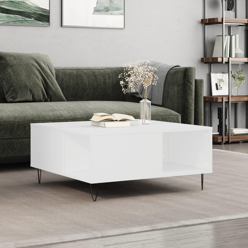 Table basse bois et métal blanche 80 cm au design épuré pour intérieur chic