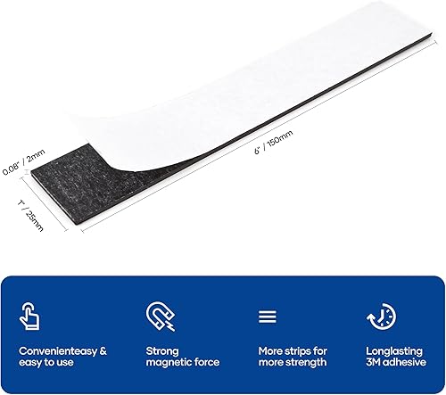 Miniatura 2 de Rammos Tiras magnéticas con respaldo adhesivo, paquete de 3 (cada una de 6 x 1 pulgadas) tiras magnéticas adhesivas extra fuertes y resistentes para