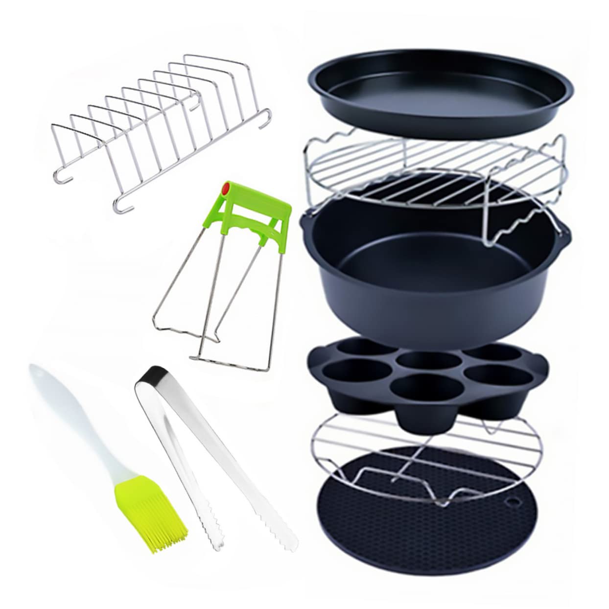 9piezas Rejillas para Freidora De Aire De Inoxidable De Alimenticio Antiadherente Apto para Accesorios para Hornear y Cocinar Saludable