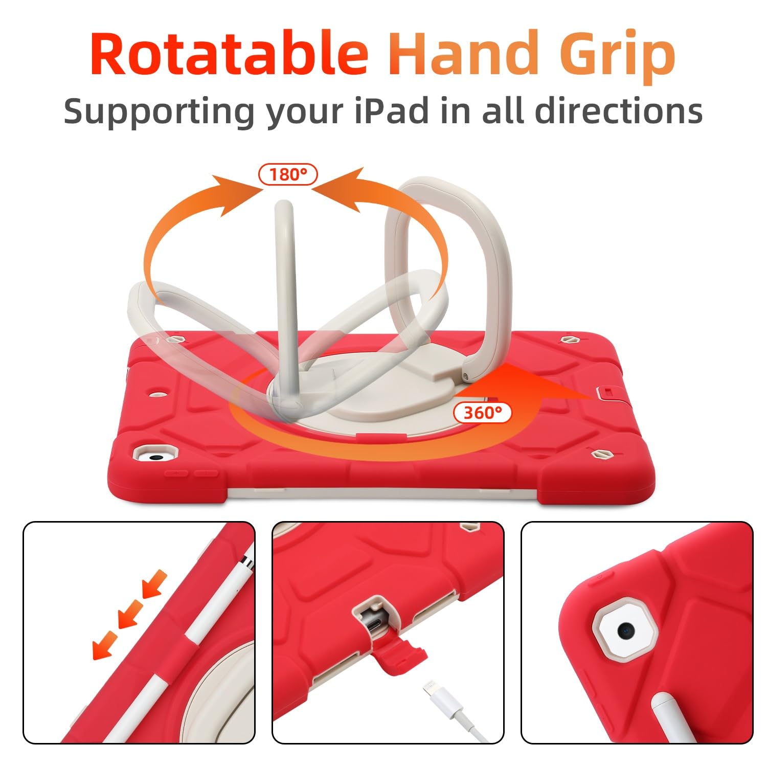 Custodia protettiva per tablet PC per bambini, custodia resistente compatibile con iPad 8a generazione 10,2" 2020, custodia girevole a 360°, custodia tre in uno resistente agli urti con tracolla W