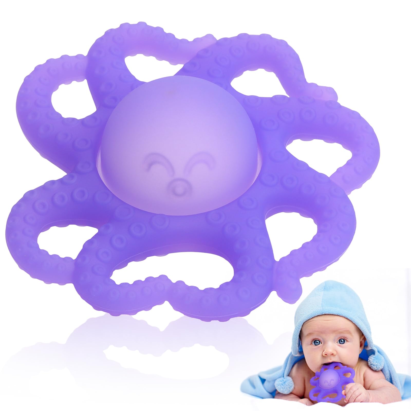 Baby Teething Toys 3-6 Months, Octopus Baby Teethers 6-12 Months, Silicone Teether Toy for Infants Relief 0-12 Months, BPA-Free Chew Toy for Soothing Sore Gums, Newborn Sensory Toy Gift for Boy Girl-A