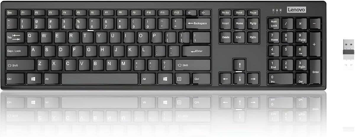 Lenovo 100 Wireless Compact Keyboard Cordless Keyboard for PC & Laptop with Windows Silent Keys Full-Size Layout with Numeric Keypad Plug & Play USB Receiver Portable, Black