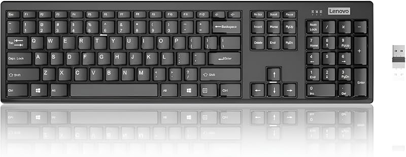 Lenovo 100 Wireless Compact Keyboard Cordless Keyboard for PC & Laptop with Windows Silent Keys Full-Size Layout with Numeric Keypad Plug & Play USB Receiver Portable, Black