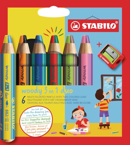 STABILO - Duo Buntstift, Wasserfarbe & Wachsmalkreide - woody 3 in 1 duo