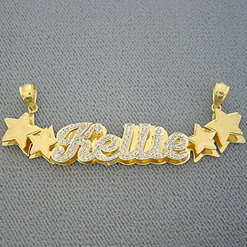 3D Double Stars Diamond Accent Name Pendant Charm Solid 10K Yellow Gold Personalized Jewelry 3D Double Stars Diamond Accent Name Pendant Charm Solid 10K Yellow Gold Personalized Jewelry