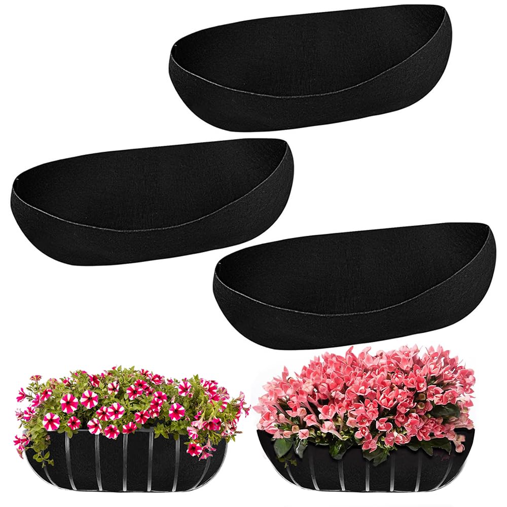 KBIBCK Hanging Basket Liner, 3PCS Felt Trough Planter Liners, Wall Basket Liner for Troughs 24 IN Outdoor Planter Liners