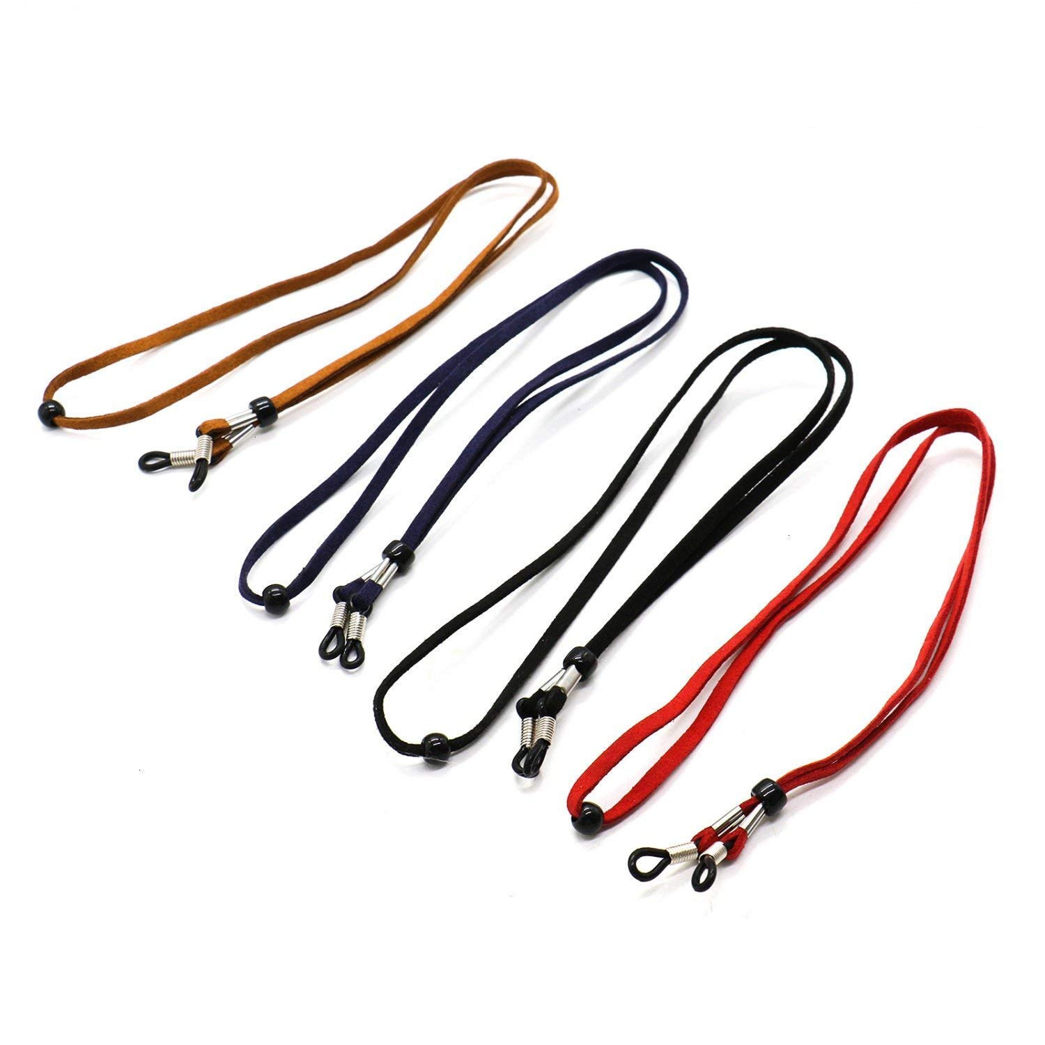 Lot De 4 Cordons De Lunettes En Cuir Antidérapant Réglables - Noir Pour Homme Et Femme