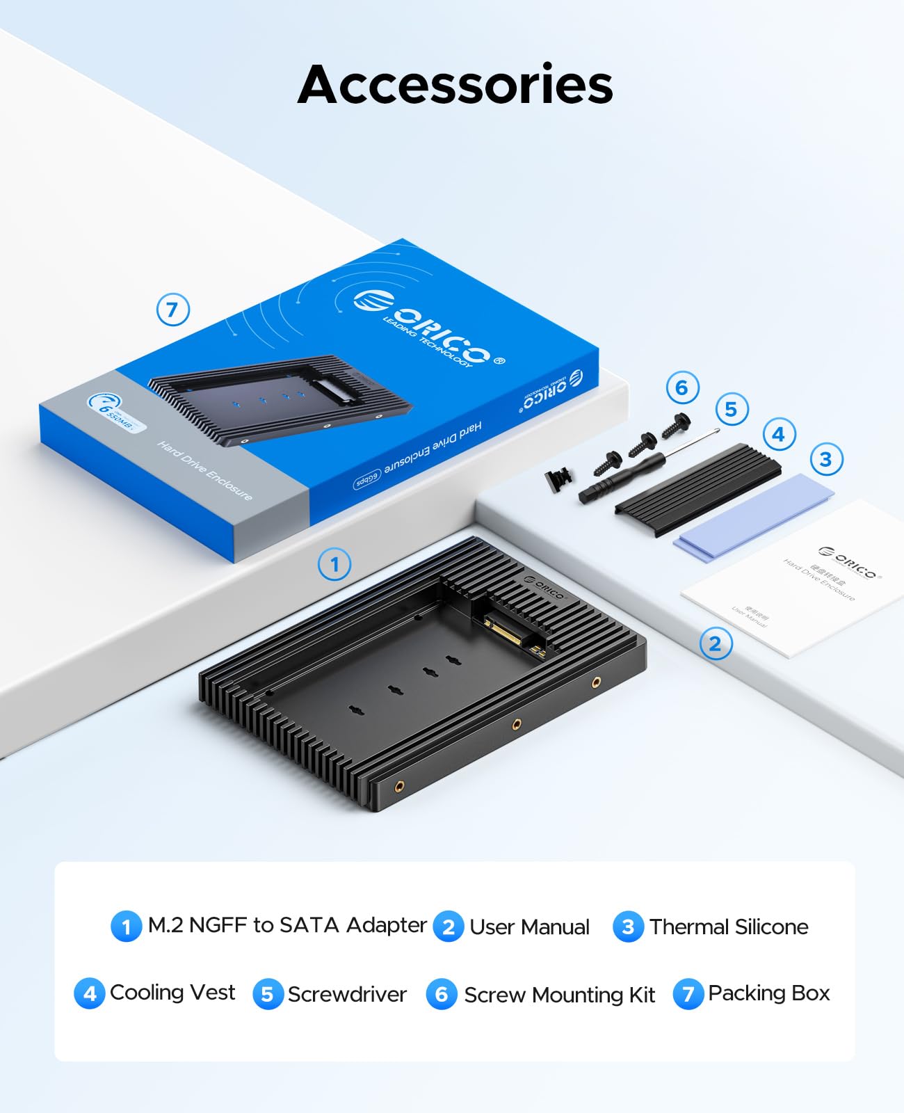 ORICO Adaptateur de Disque Dur M.2 NGFF vers 3,5 Pouces SATA, Cadre de Montage convertisseur pour M.2 SATA SSD B+M Key dans 2230/ 2242/ 2260/ 2280 (D2NS)