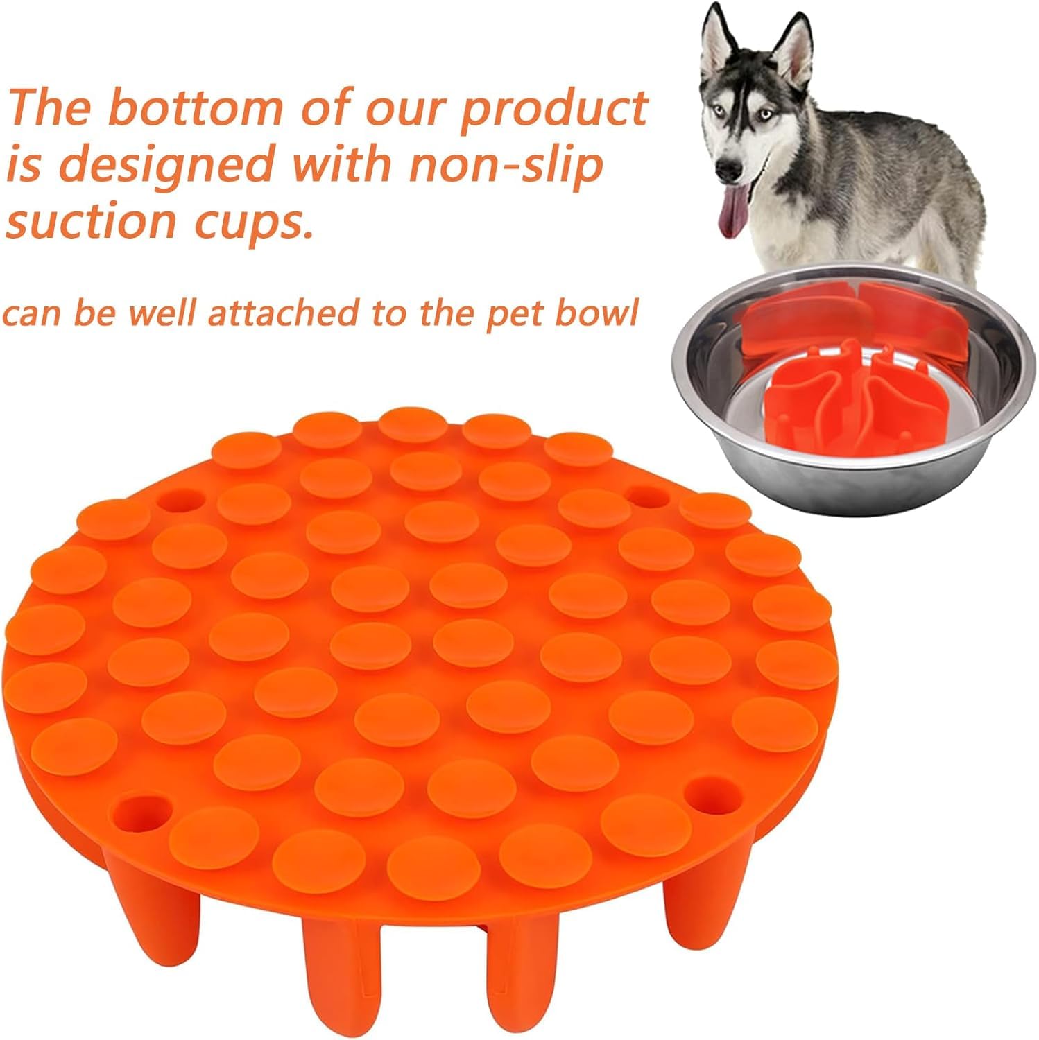 One Piece Silicone Slow Feeder Dog Bowl Insert Stong Suction Cups Silicone Pet Slow Feeder Spiral Insert for Most Dog Bowl Dog Dish (Orange - Image 3