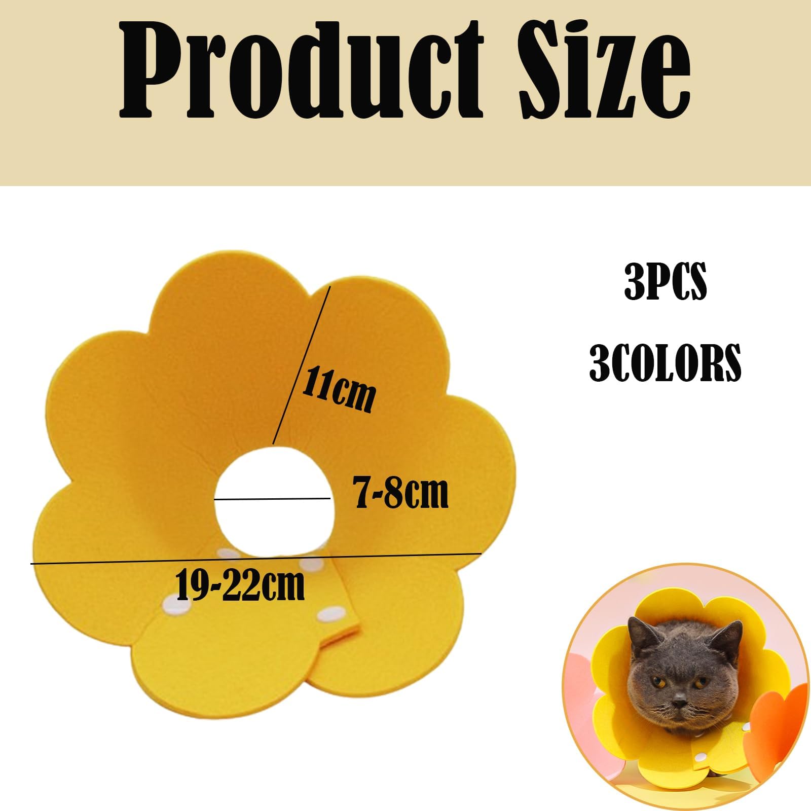 3Pcs Soft Pet Cone Collar - Adjustable Cat and Dog Recovery Protective Collar After Surgery - Anti-Bite for Small Pets (3 Colors) - Image 2