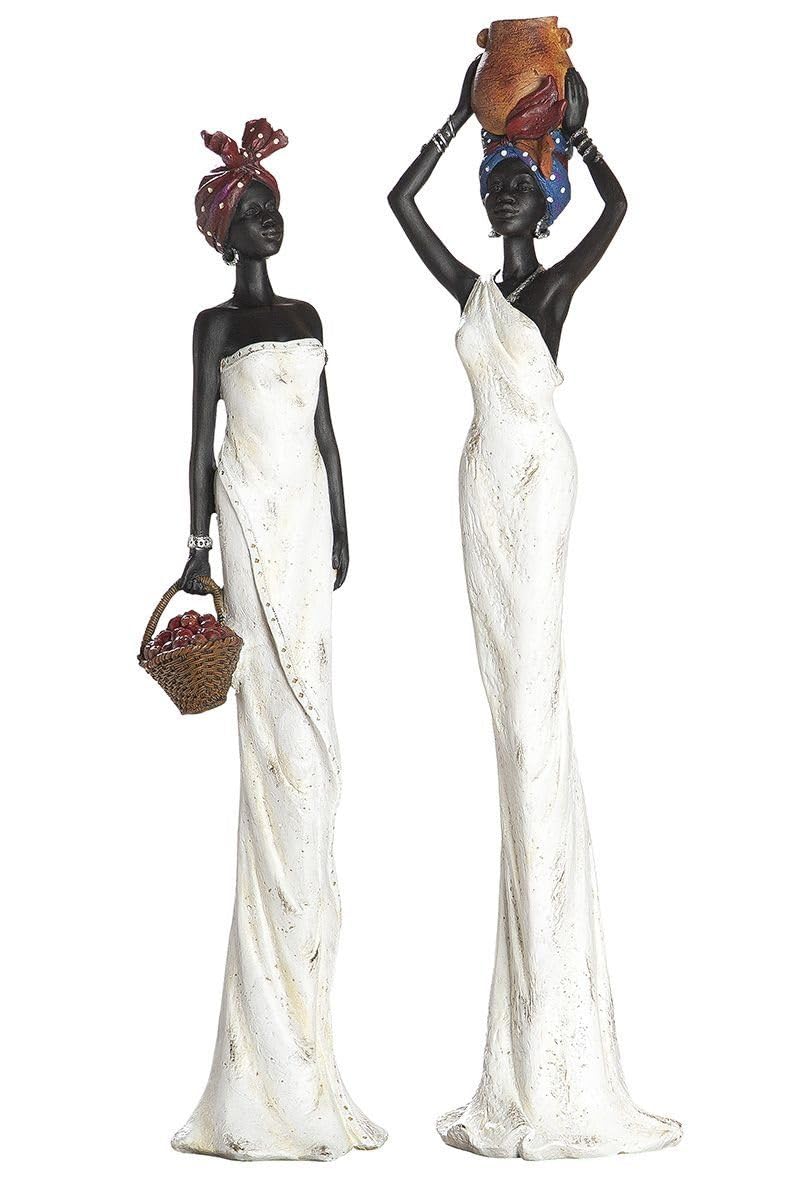 Afrikanische Figuren Set Tortuga aus Kunstharz, 2 Stück, Braun Creme Weiß