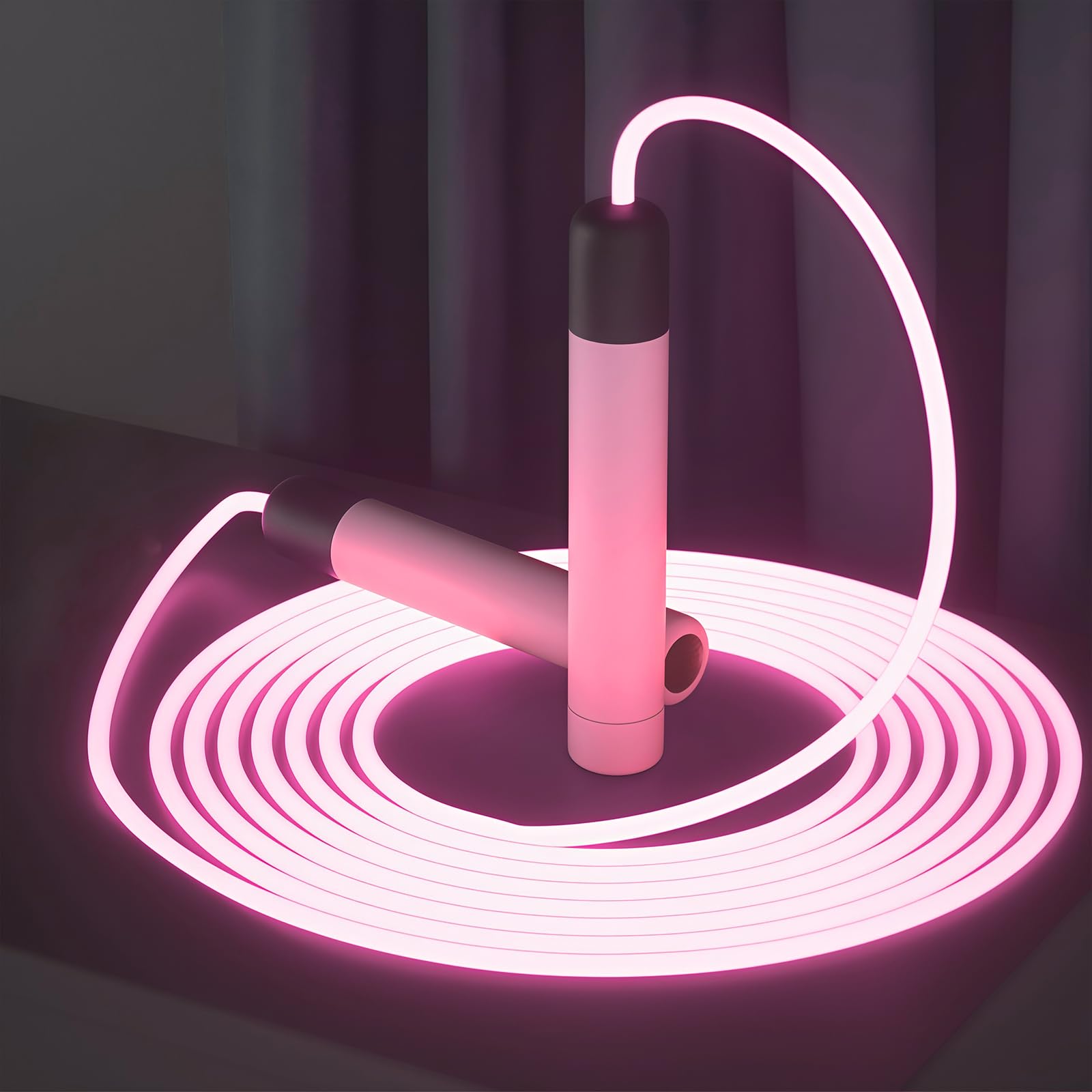 Flintronic Jump Rope, Illuminated Skipping Rope with Adjustable Length, Tangle-Free, Rubber Handle & Grip, for Adults & Kids, Exercise & Fitness, Pink