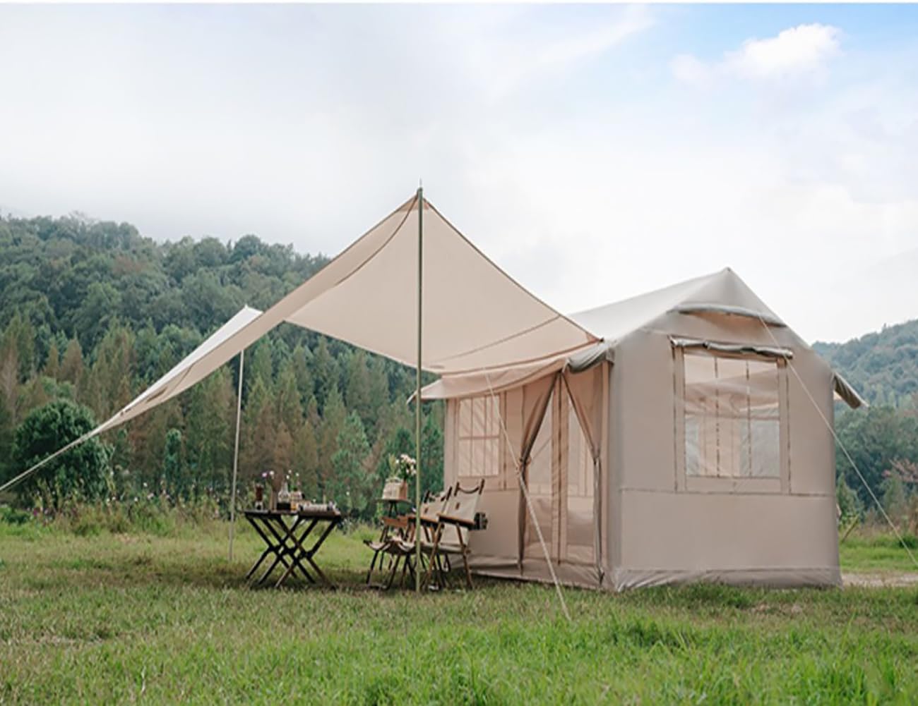 Aufblasbares Campingzelt, Luftzelt, Deluxe-Familien-Campingzelt, einfacher Aufbau, für 4–6 Personen, Camping, wasserdicht, winddicht, für Camping, Outdoor-Teil Sport & Freizeit