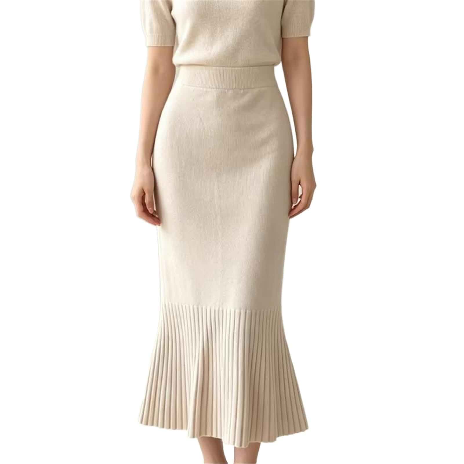 KOSFESFJHD Women's High Waist Skirt Pleated Hem Slim Fit