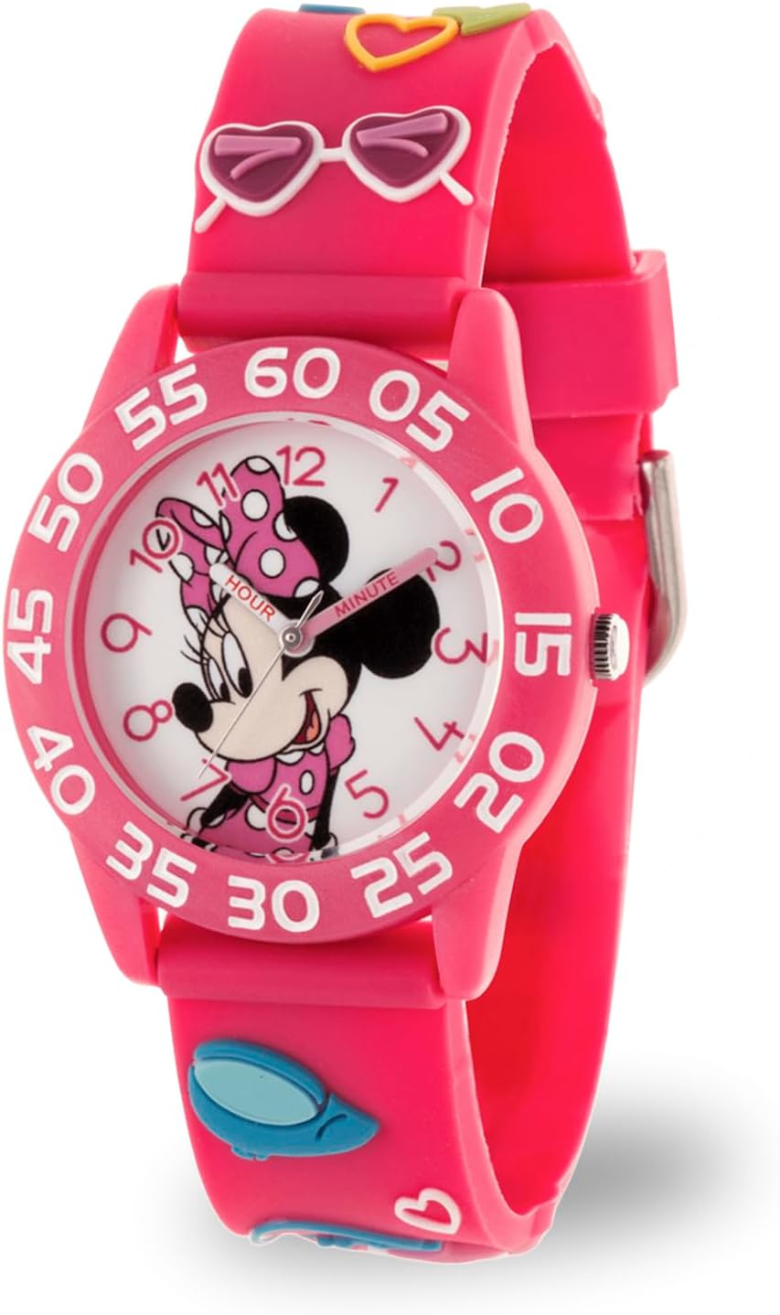 Disney Minnie Mouse Watch for Girls – Perfect Minnie Watch for Toddlers & Young Girls Learning to Tell Time – Cute Watches Kids 3-5 with White Bezel, Easy-Read Dial & Adjustable Nylon Strap