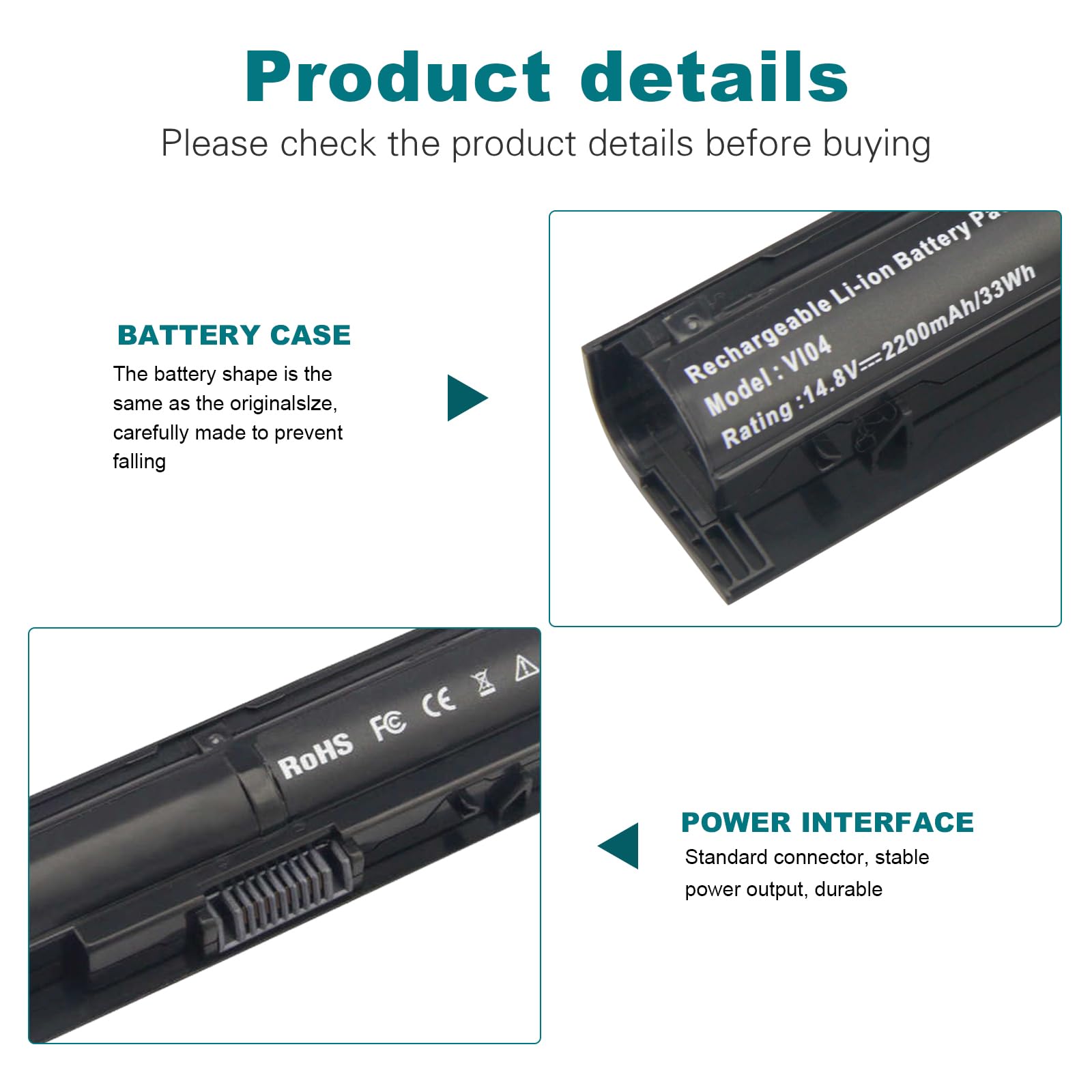 ASUNCELL 14.8V 2200mAh VI04 Batterie d'ordinateur Portable pour HP Envy 14 15 17 Pavilion 15 17 Probook 450 G2 455 G2 TPN-Q140 TPN-Q139 756743-001 756746-001 HSTNN-Lb4N HSTNN-Ub4N 4 cellules
